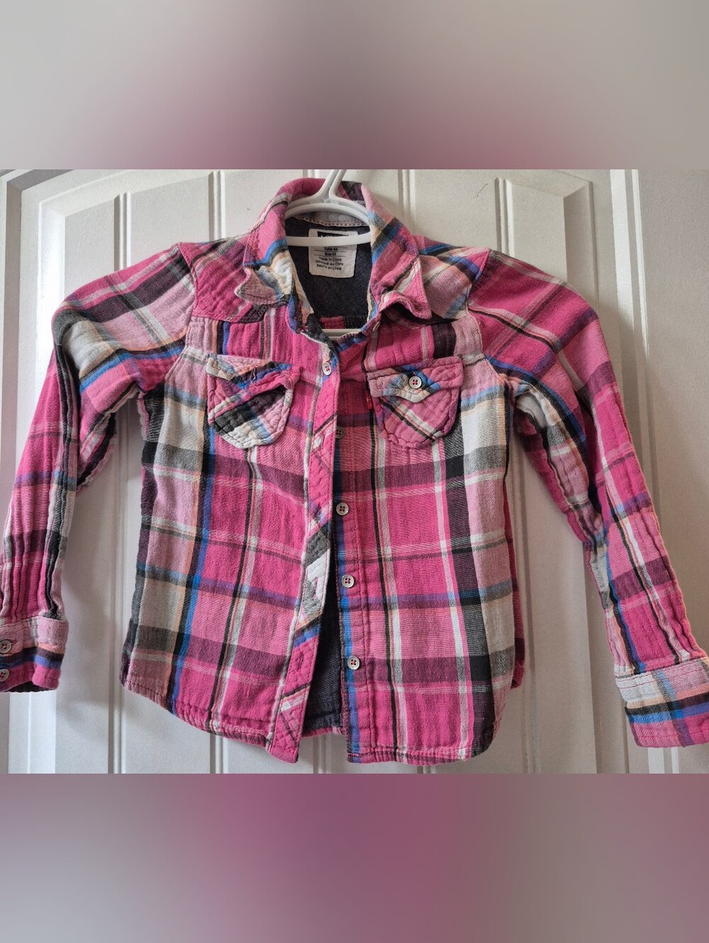 Girls Pink Plaid Levis Flannel Style Shirt Size 6X